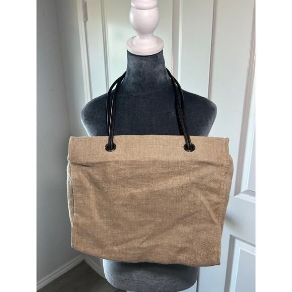 90s- Linen- Pink Floral Embroidery- Beachy zips- Shoulder Tote- small stain - Picture 5 of 6